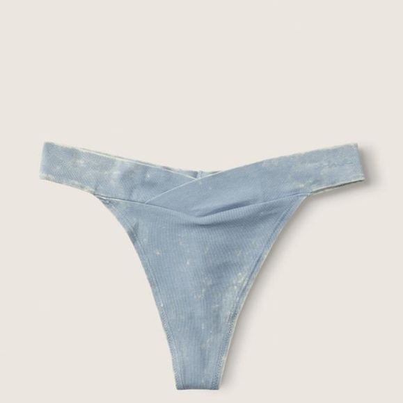 Victoria Secret- Cloudy-Powder Blue Cross Over Logo Thong-XL - Picture 2 of 4